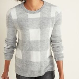 Old Navy Womens M Soft Brushed Gray Plaid Crew Neck Sweater